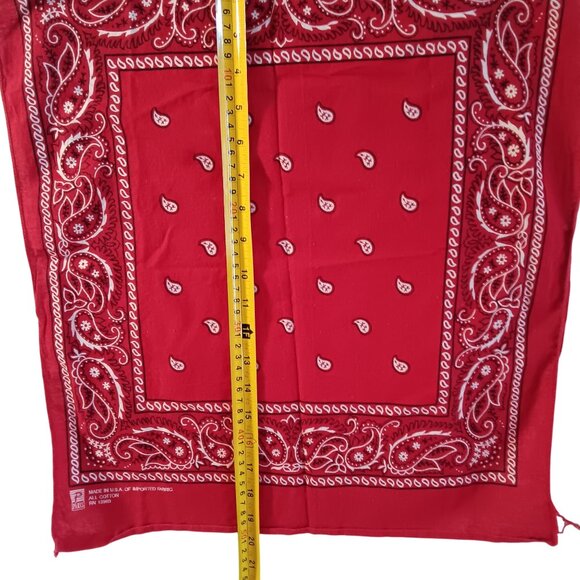 Vintage Bandana Scarf Hanky Red Paisley Cotton By Paris 20" X 18" Western Style - Picture 5 of 5